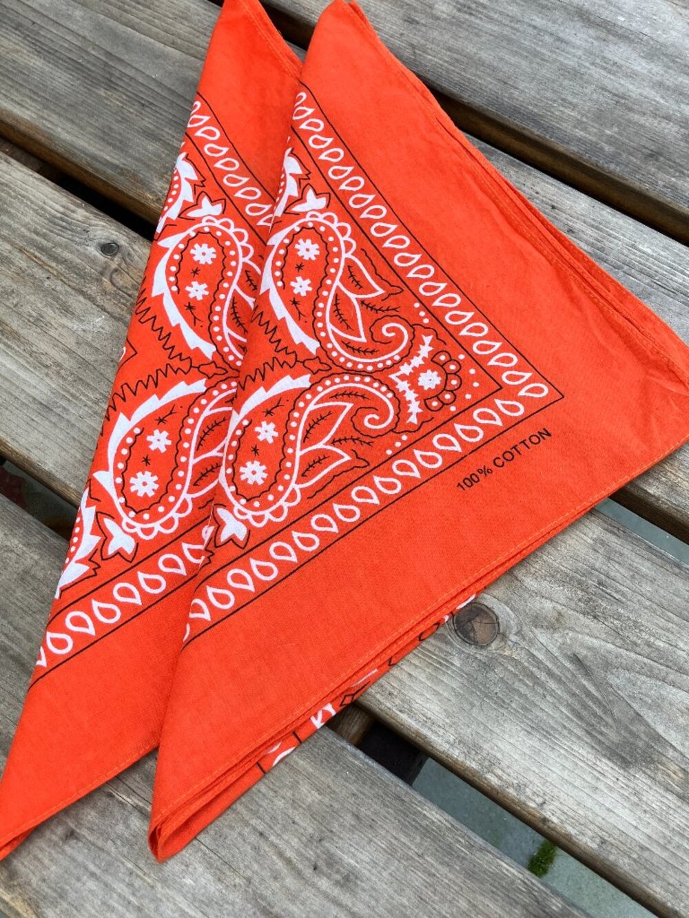 🧡 Pair of Orange Paisley Bandanas 27x27 Large